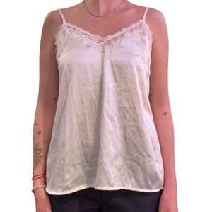 Off White Satin Lace Trim Camisole Top